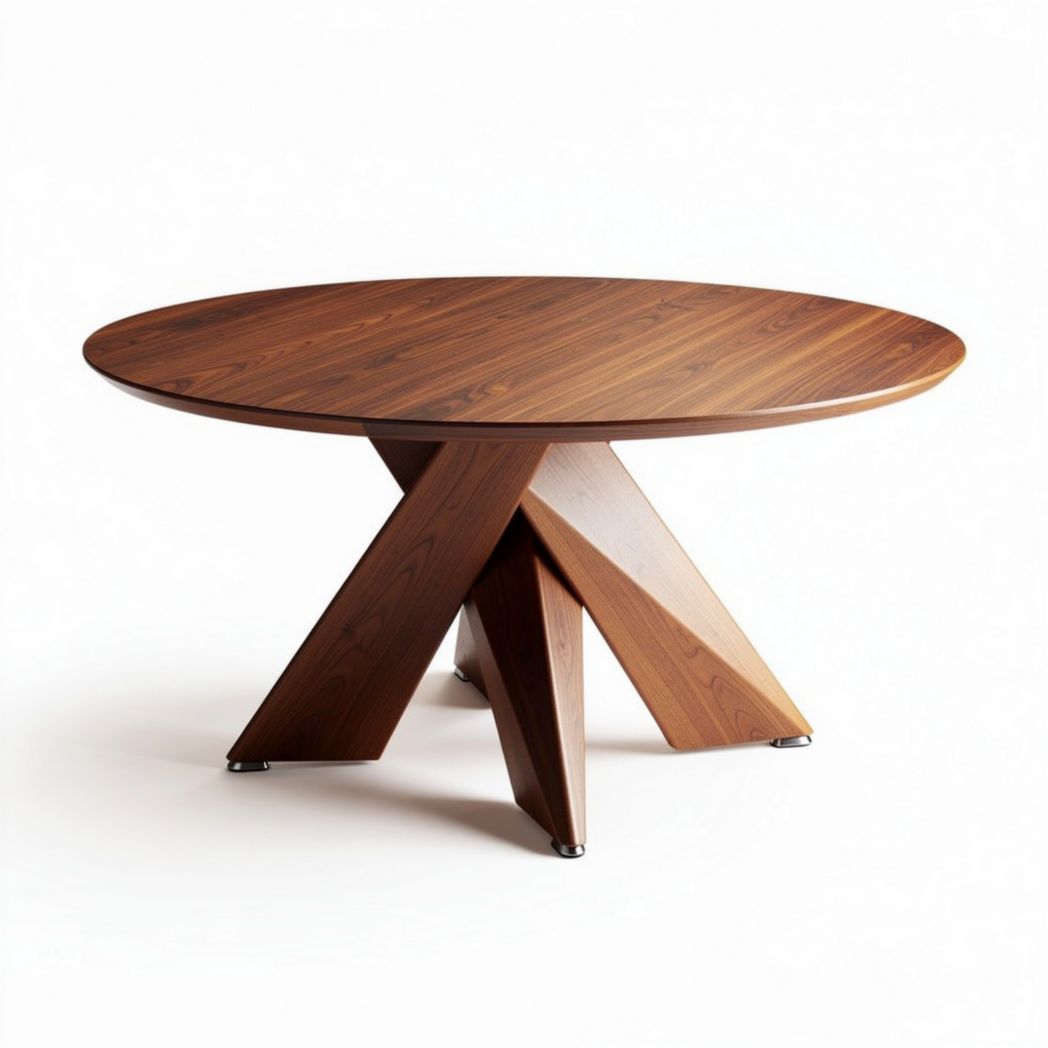 Ronde houten eettafel met een moderne voet in maat 150 x 150 x 75cm
