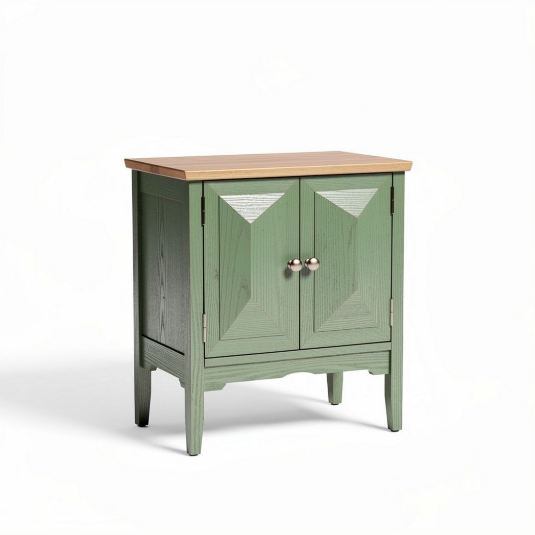 Bureaukast met groene afwerking en houten blad 60 x 40 x 70cm