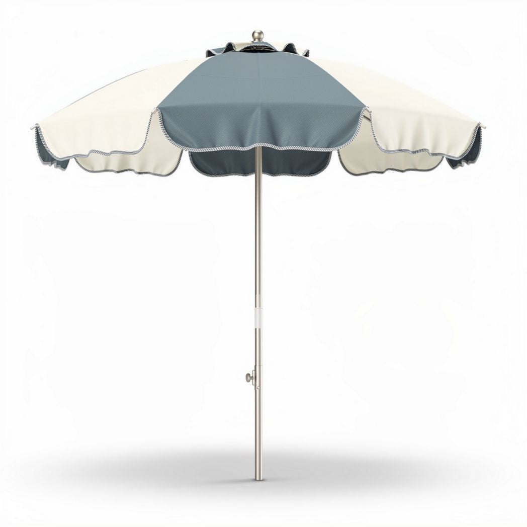 Parasol met stalen voet en waterdichte stof in beige en blauw 160 x 160 x 240cm