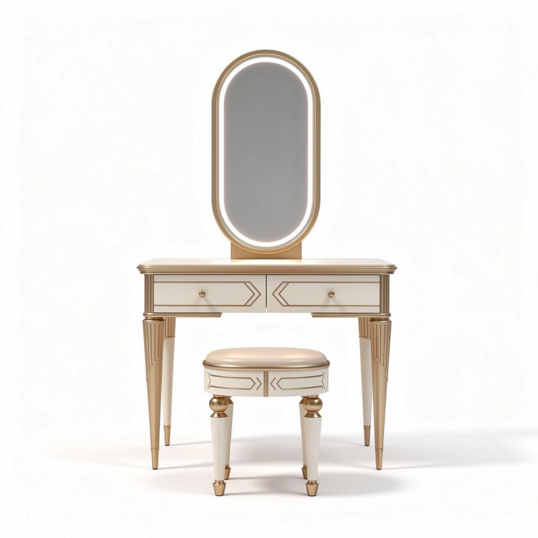 Make-up tafel met spiegel in wit en goud 80 x 40 x 150cm