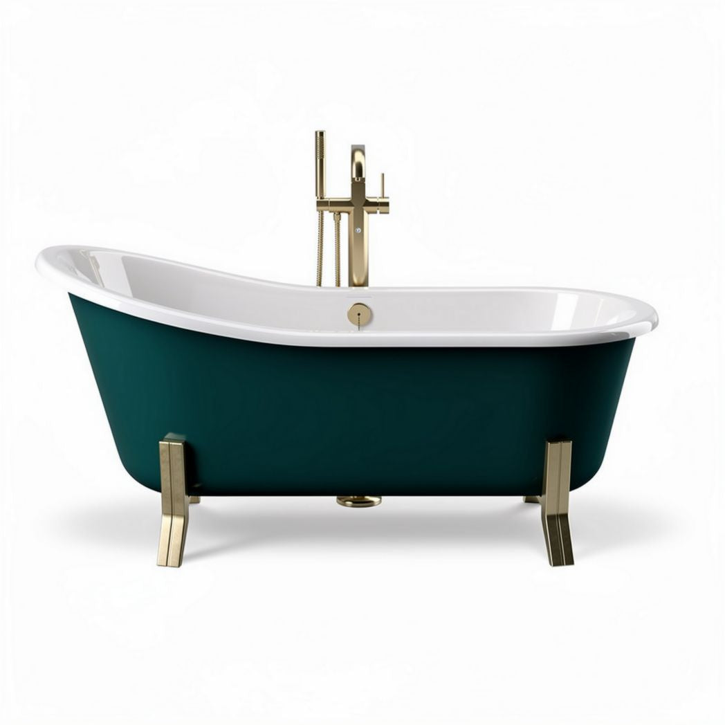 Vrijstaand bad met gouden kranen en blauwe buitenkant 150 x 75 x 60cm